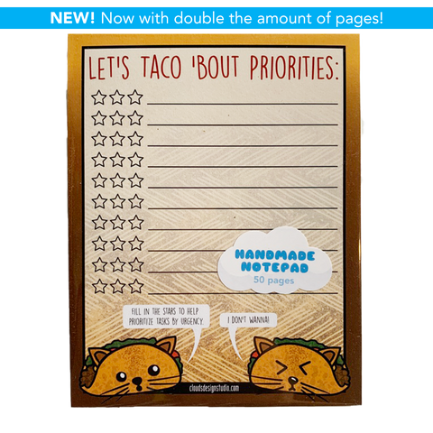 NEW! 50pg. Let's Taco Bout Priorities Notepad