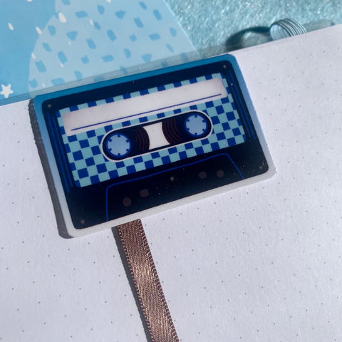 Blue Checkers Cassette Tape Magnetic Bookmark