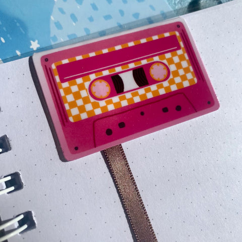 Pink Lemonade Checkers Cassette Tape Magnetic Bookmark