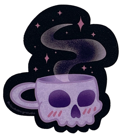 Spooky Tea Time Skull Mug Vinyl Sticker
