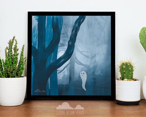 Ghostie in a Spooky Forest 8x8 Print