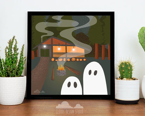 Ghosts of the Family Mid Century Modern Cabin 8x8 Print