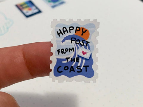 Happy Post from the Coast Stamp-Shaped Stickers