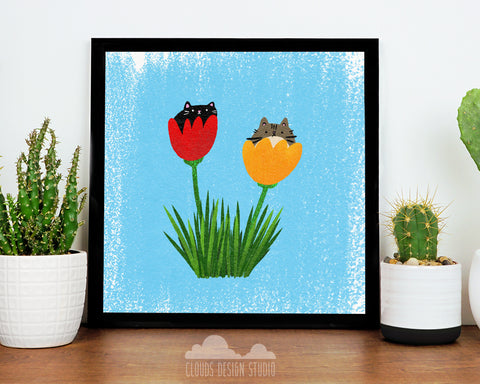 Tulip Kitties 8x8 Print