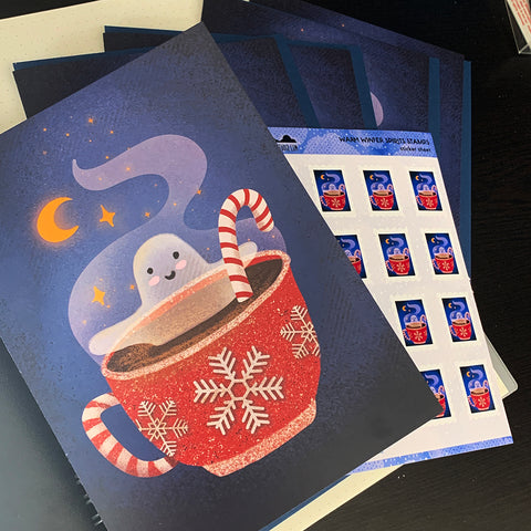 Warmest of Winter Spirits 5 pack of Cards w/ Envelopes Plus Sticker Sheet